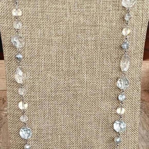 Cookie Lee clear glass bead necklace multi-faceted crystals Varied Shapes, 36" - Picture 3 of 9